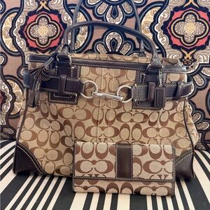Coach Hampton Tan and Brown Shoulder Bag with Wallet